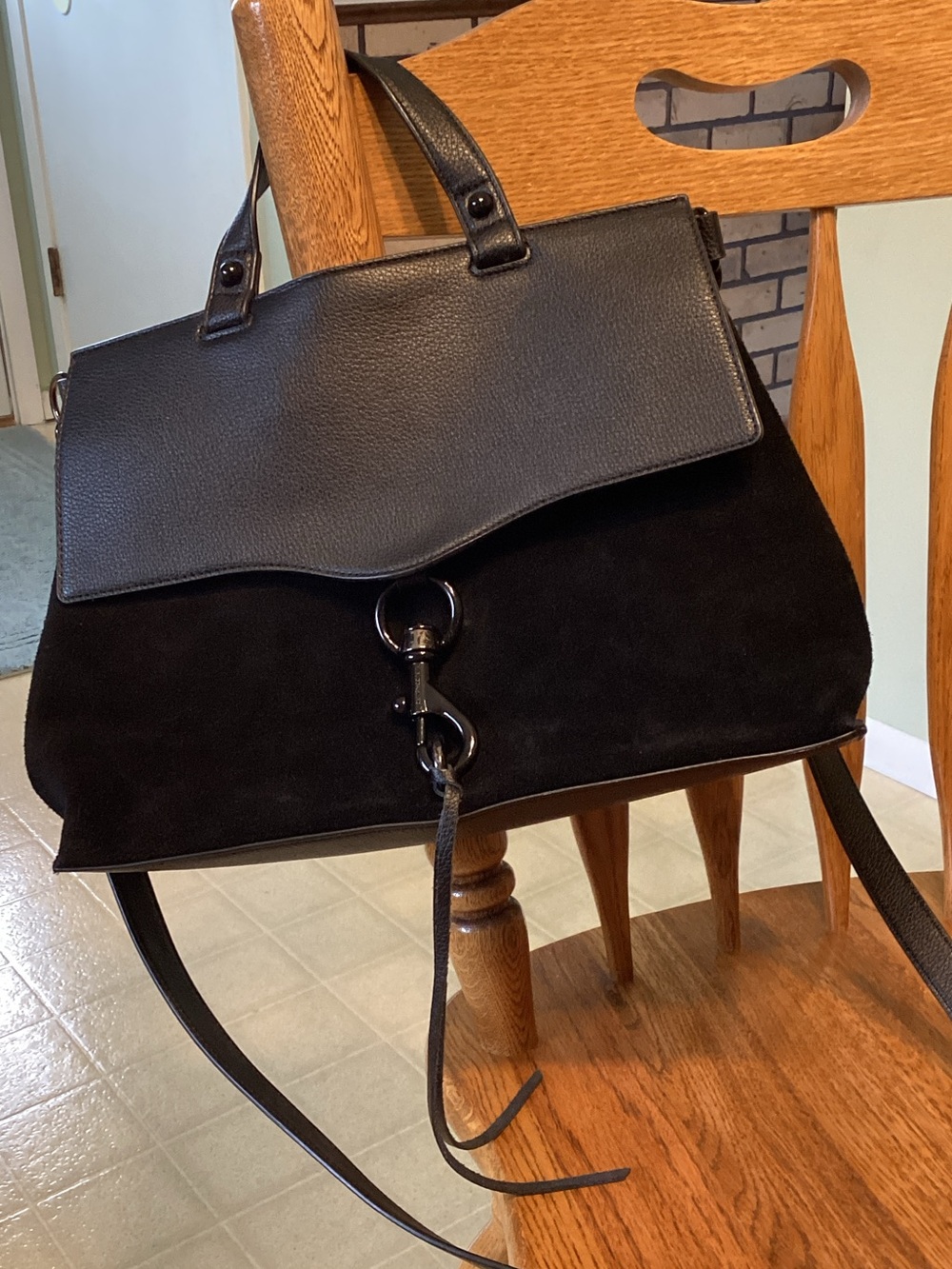Rebecca Minkoff Black Suede and Leather Shoulder Bag with Ring Hardware
